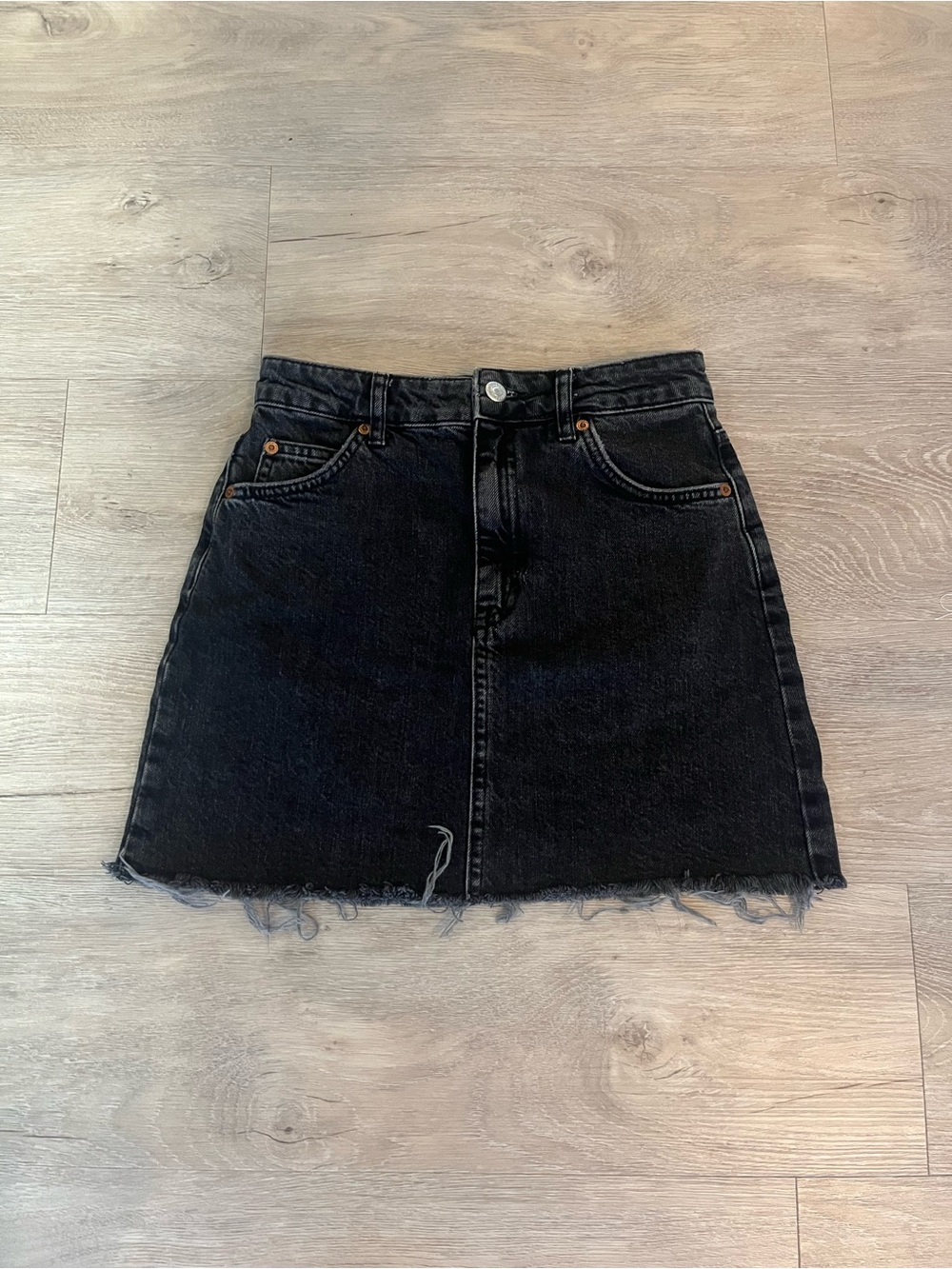 Topshop Black Denim Mini Skirt with Frayed Hem